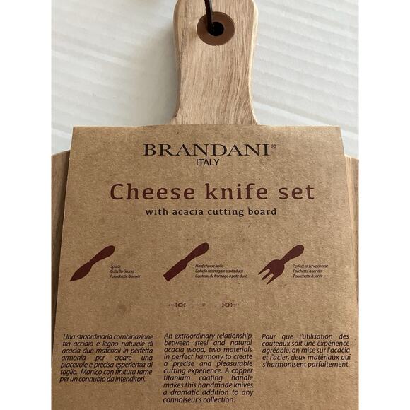 Brandani Italy Wooden Cheese Knife Set Acacia Cutting Board and 3 Servers NOB - Picture 4 of 7